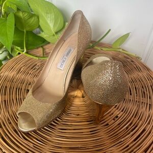 Jimmy Choo Sparkling Gold Peep-Toe Heels
